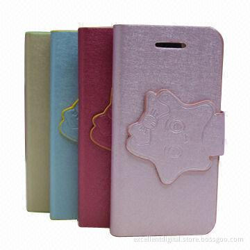 Leather Mobile Phone Cases for iPhone 5, Two Folding Stands, OEM and ODM Orders Welcomed
